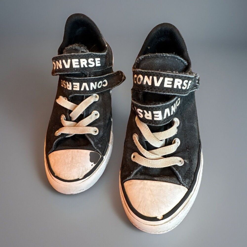 Boys Girls Youth Junior Converse Style 666928 Black Double Strap Sneakers Size 1